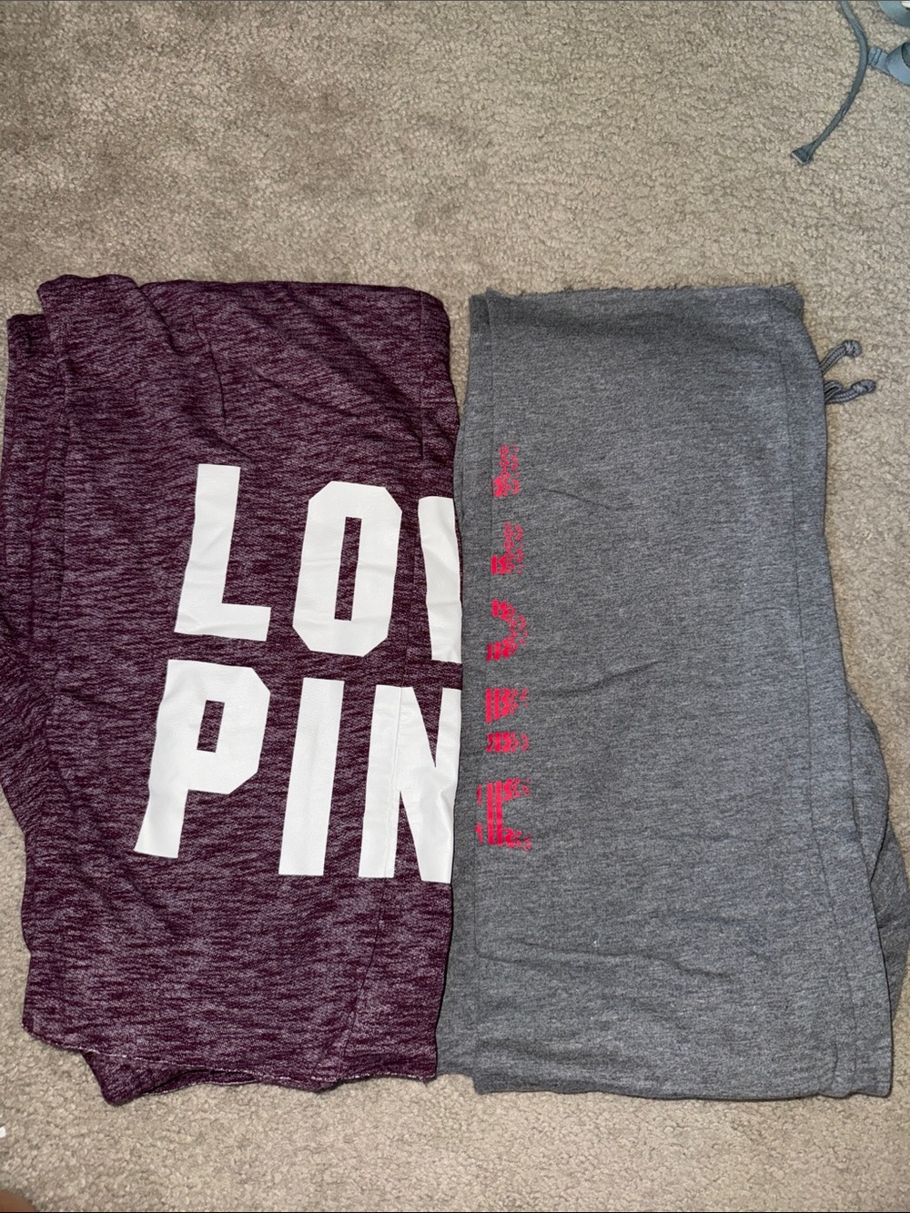 PINK Victoria's Secret Girls' Maroon Heather & Gray Logo Joggers